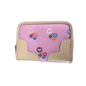 Y2k Pink Faux Leather Small Bifold Wallet Geometric Floral & Heart Pattern Cute